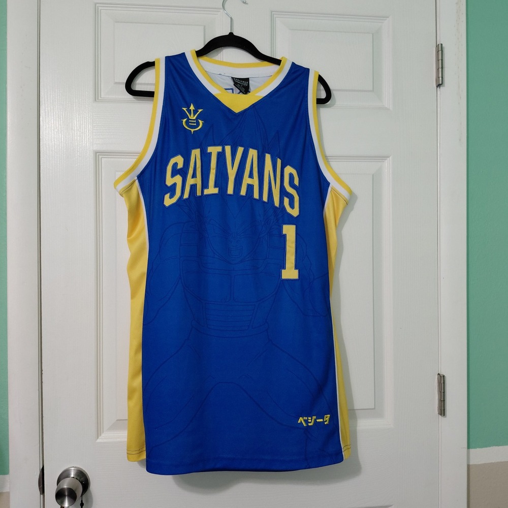 BoxLunch Dragon Ball Z Vegeta Saiyans Basketball Jersey Blue Yellow Mens Medium